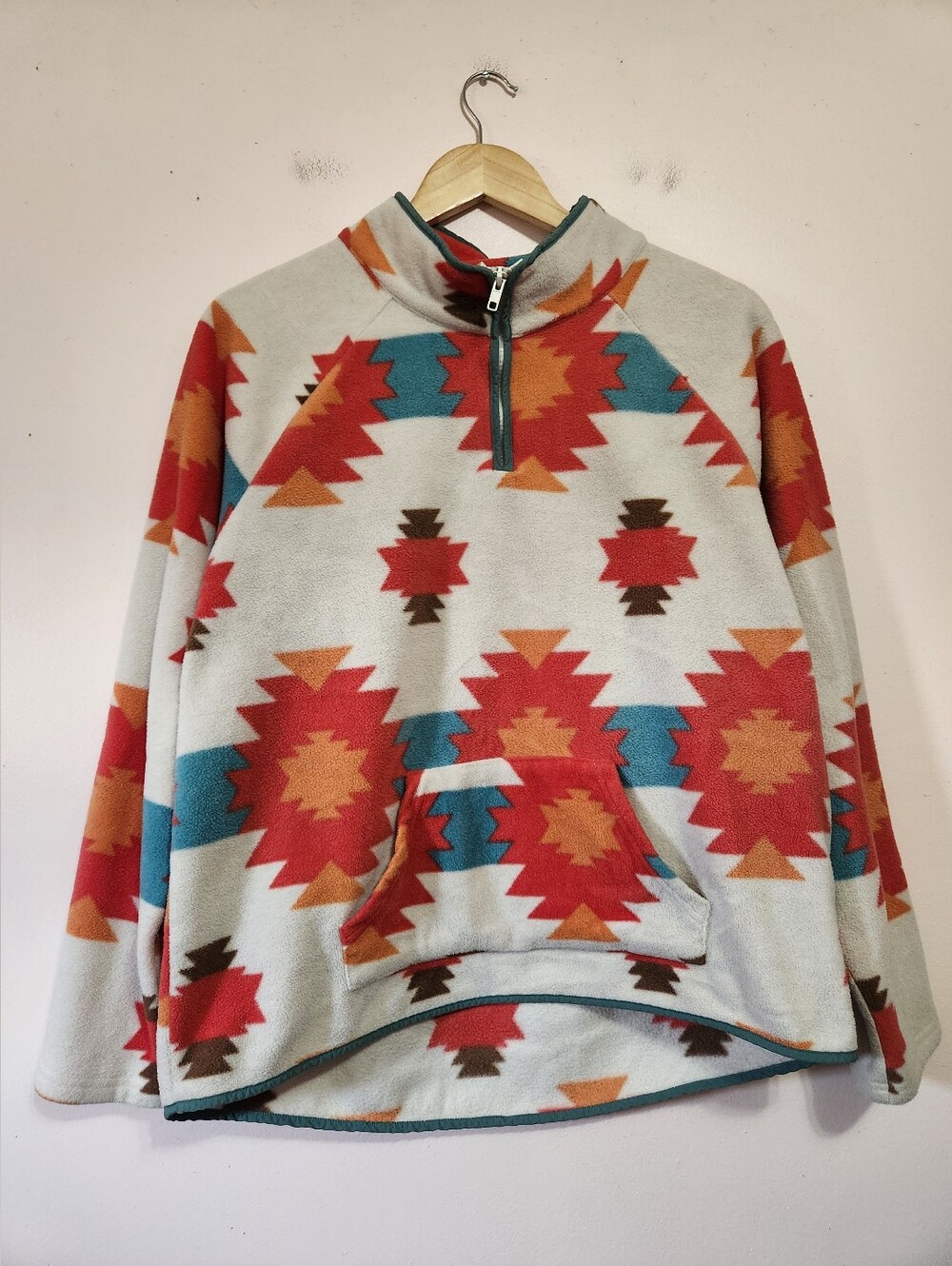 Blue B Collection Aztec Southwestern Fleece Quarter Zip Pullover Sweater M
